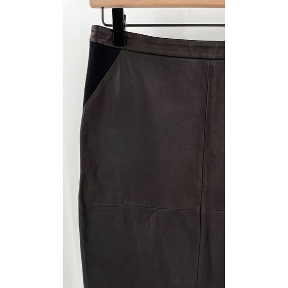 Trouve Black Leather Pointe Skirt Size 2 Pencil Straight Diagonal Zip Hem - Picture 2 of 12
